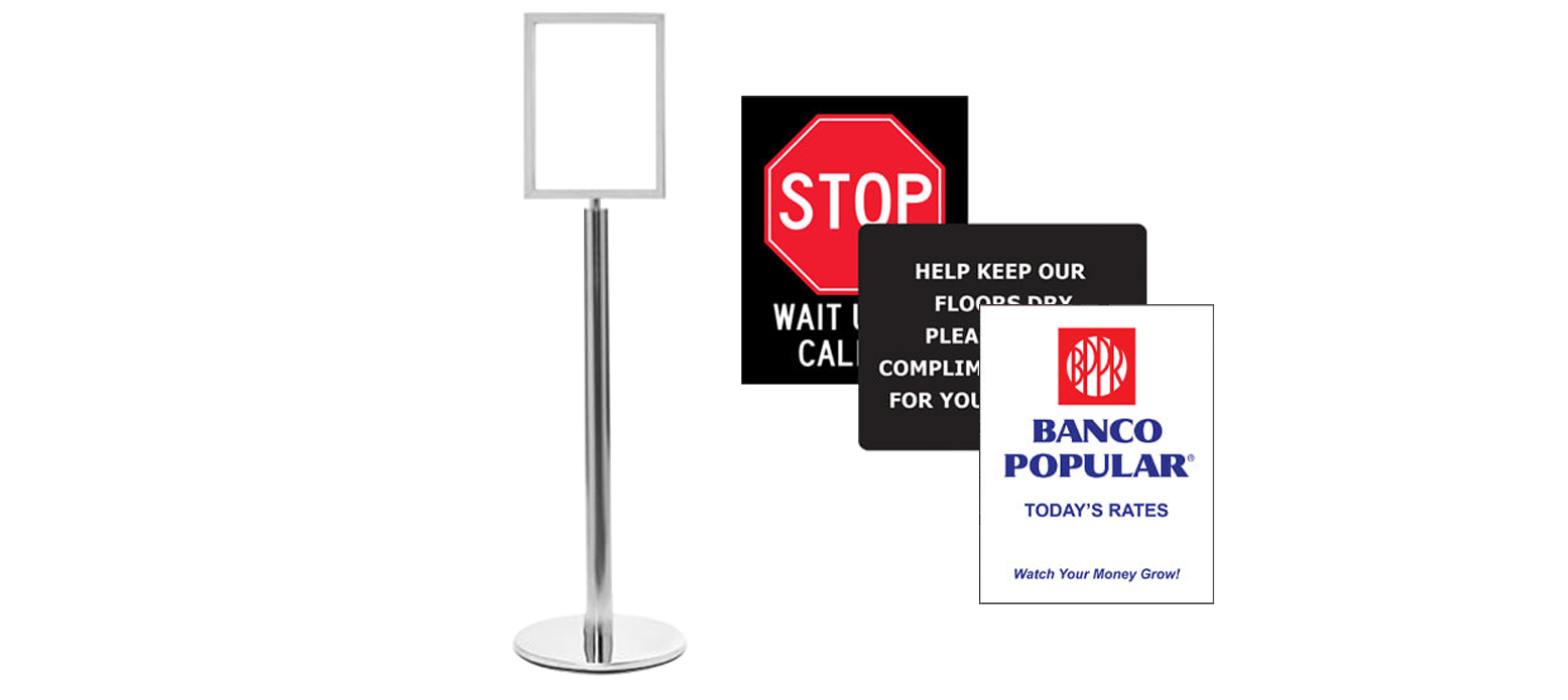 Heavy-Duty Pedestal Sign Stand w Horizontal Poster Display Frame