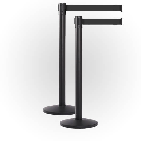 Belt Barrier 2 Pack Black Post Retractable Belt Barriers 13 FT Belt