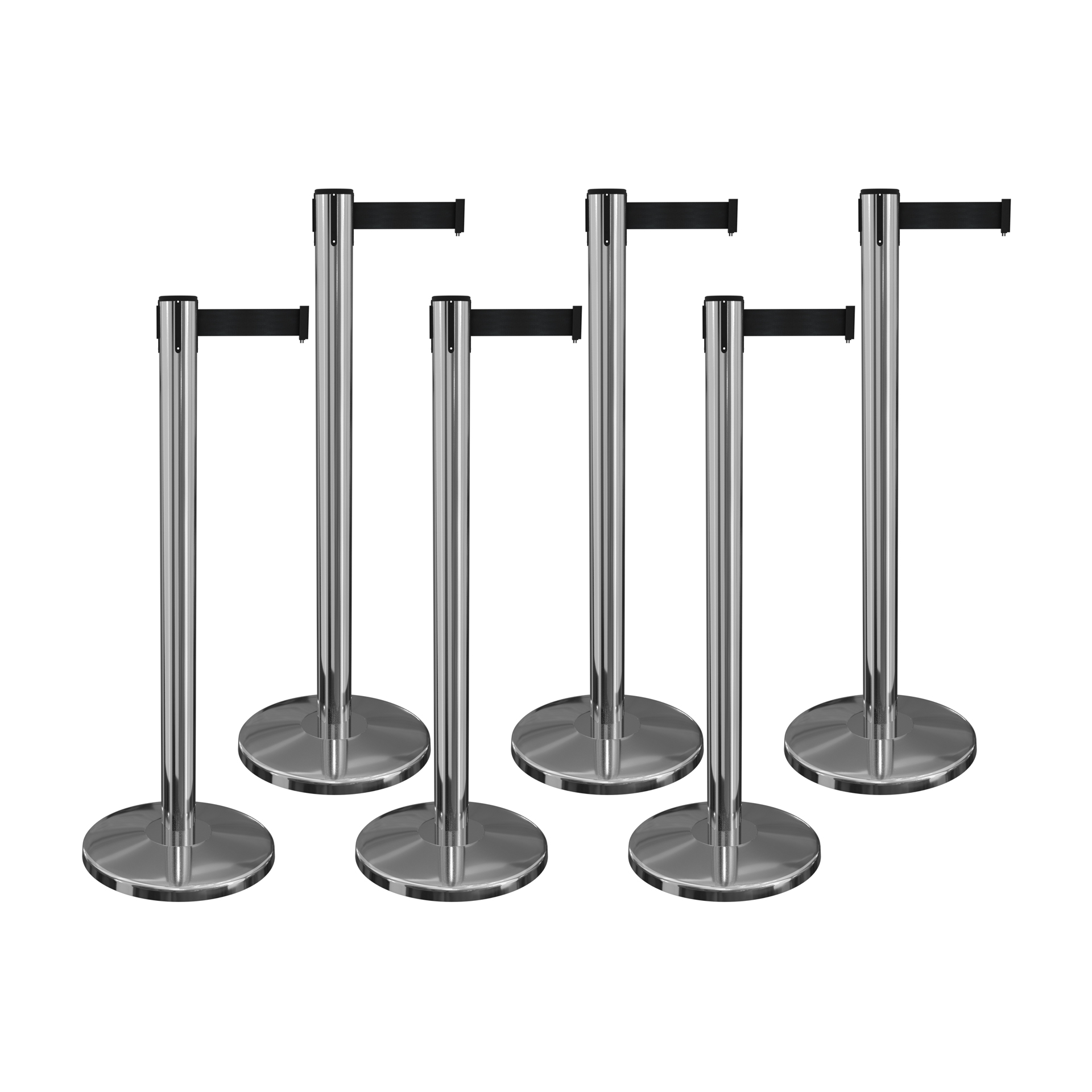 Belt Barrier 6 Pack Polished Stainless Steel Post Retractable Belt