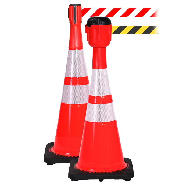 Traffic cones and traffic cone belt barriers