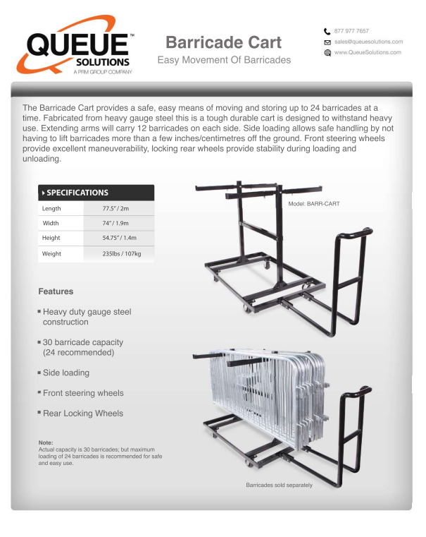 Barricade Cart Spec Sheet