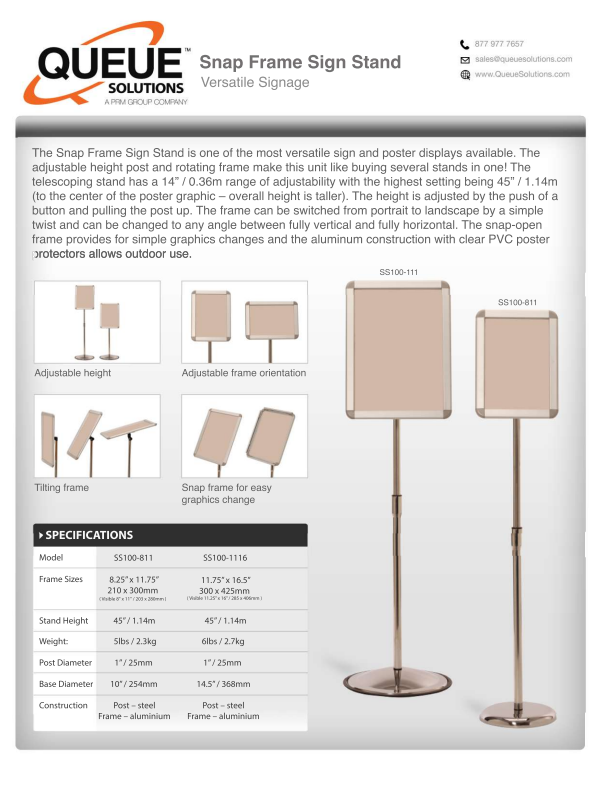 Slide Snap Sign Spec Sheet