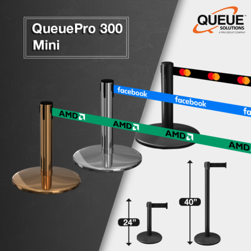 QueuePro Mini 300: Knee-High Retractable Barrier now with a 16ft Belt